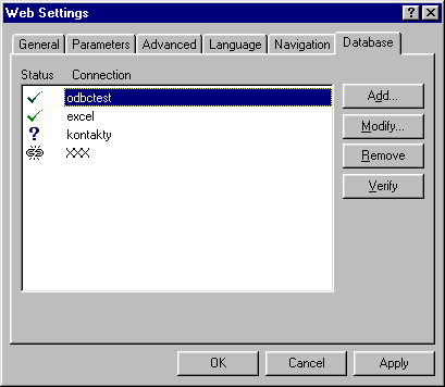 Nastavení webu - datová propojení
