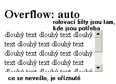 overflow: auto; co se nevelo, je oznut; rolovac lity jsou jen tam, kde jsou poteba