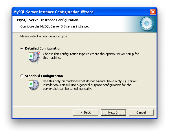 MySQL Server Instance Configuration
Wizard: Configuration Type