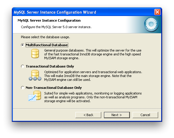 MySQL Server Instance Configuration
Wizard: Usage Dialog