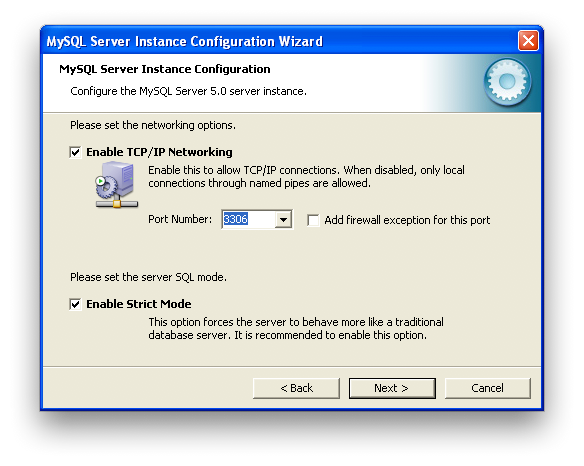 MySQL Server Instance Configuration
Wizard: Network Configuration