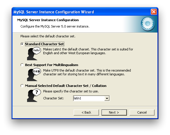 MySQL Server Instance Configuration
Wizard: Character Set