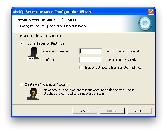 MySQL Server Instance Configuration
Wizard: Security