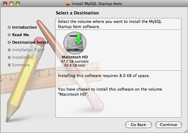 MySQL Startup Item Installer: Step
3
