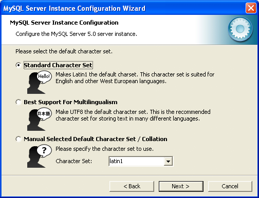 MySQL Server Instance Configuration Wizard:
Character Set