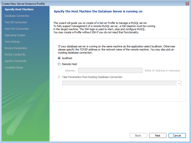 Getting Started Tutorial - Specify Host
              Machine