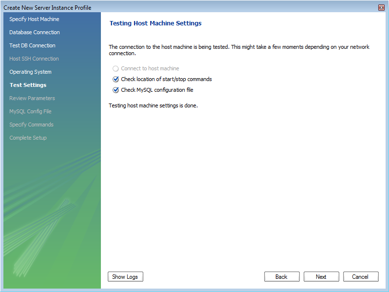 Getting Started Tutorial - Test Host
              Settings
